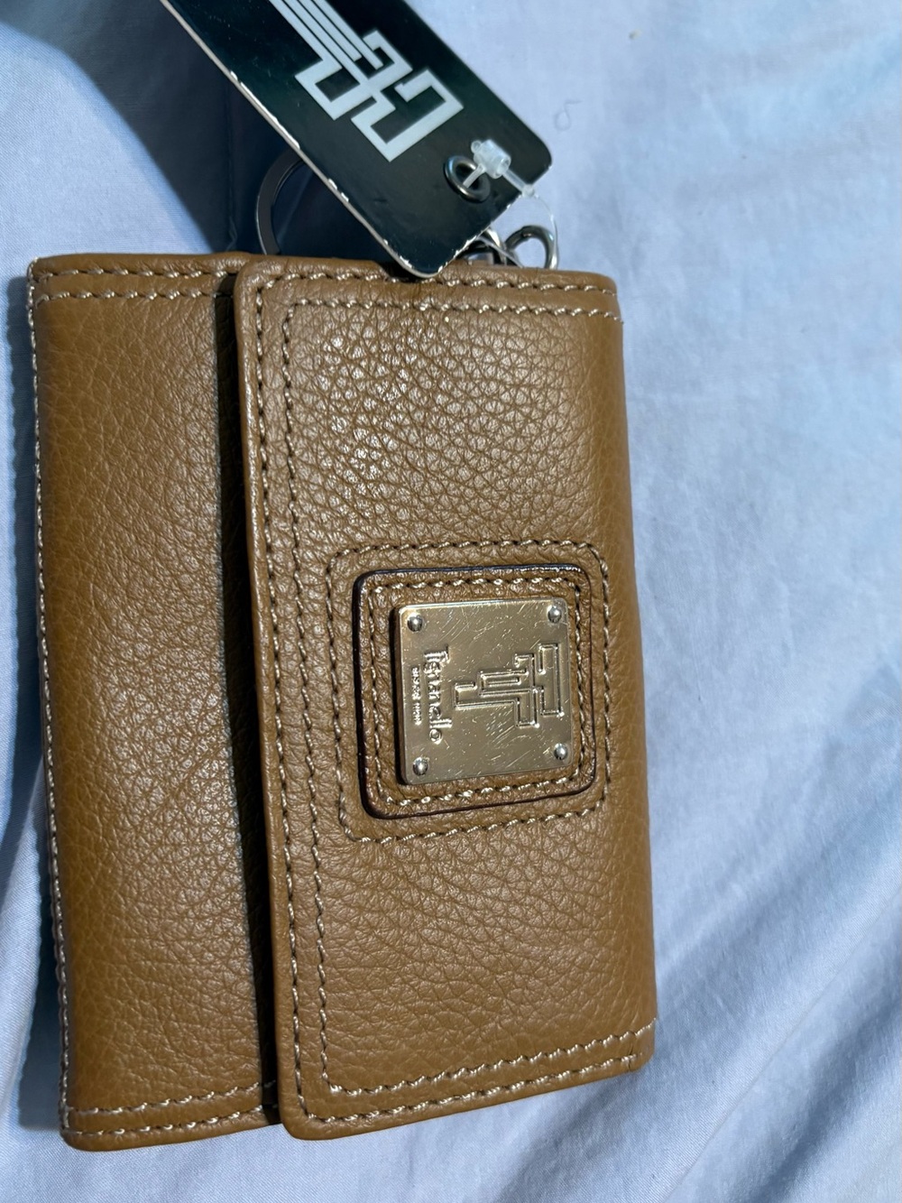 Tignanello Tan Pebbled Leather Key Case with Metal Logo